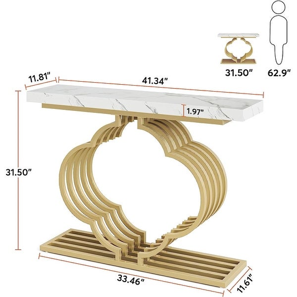 Faux Marble Console Accent Table with Flower Shaped Pedestal