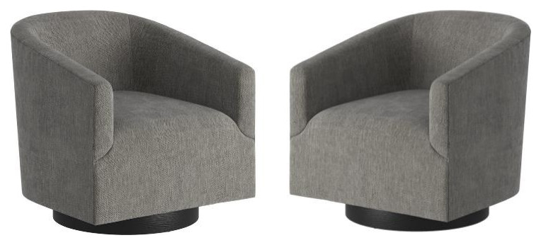 Home Square 2 Piece Swivel Wood Base Polyester Fabric Chair Set in Gray   Transitional   Armchairs And Accent Chairs   by Homesquare  Houzz