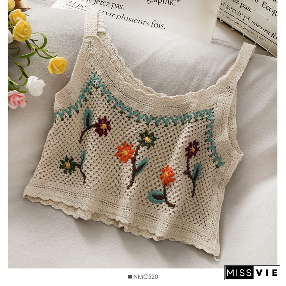 Woman Tanke Vintage Embroidery Crop Tops Camis For Women Floral Print Sleeveless Camisole Fashion Hot Top Mujer Verano