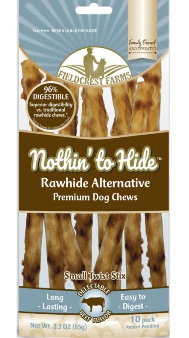 Fieldcrest Farms Nothin' to Hide Rawhide Alternative Twist Stix Dog Chews， Beef， SM.-10Pk.