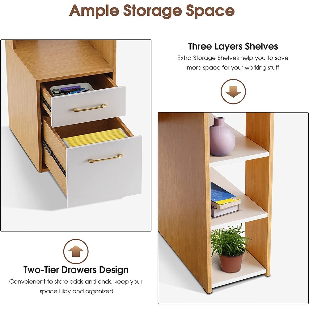 Ivinta Computer Desk with Drawers  52 inches Office Desk with Hutch and Printer Shelf  Modern Writing Desk
