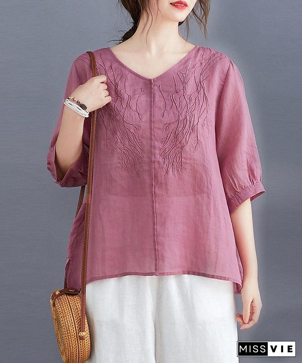 Organic rose clothes For Women v neck embroidery daily blouses