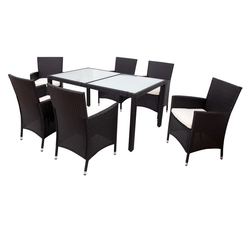 7Pcs Outdoor Wicker Dining Set with Beige Cushion