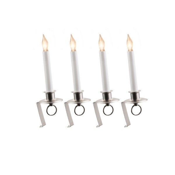 Set of 4 White Cambridge Christmas Candle Lamps Silver Brackets 12