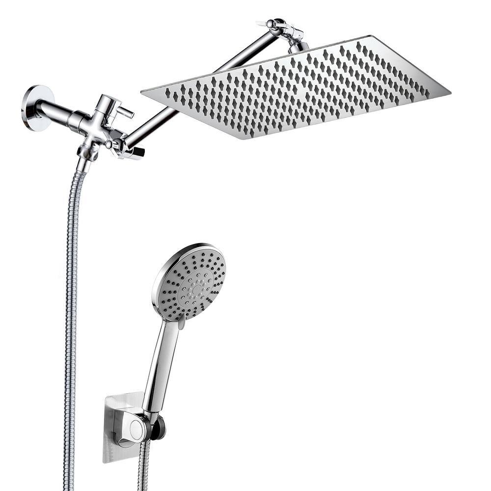 Heemli Rainfull 5-Spray Patterns 8 in. Wall Mount Dual Shower Heads and Handheld Shower Head in Chrome KAS0408N