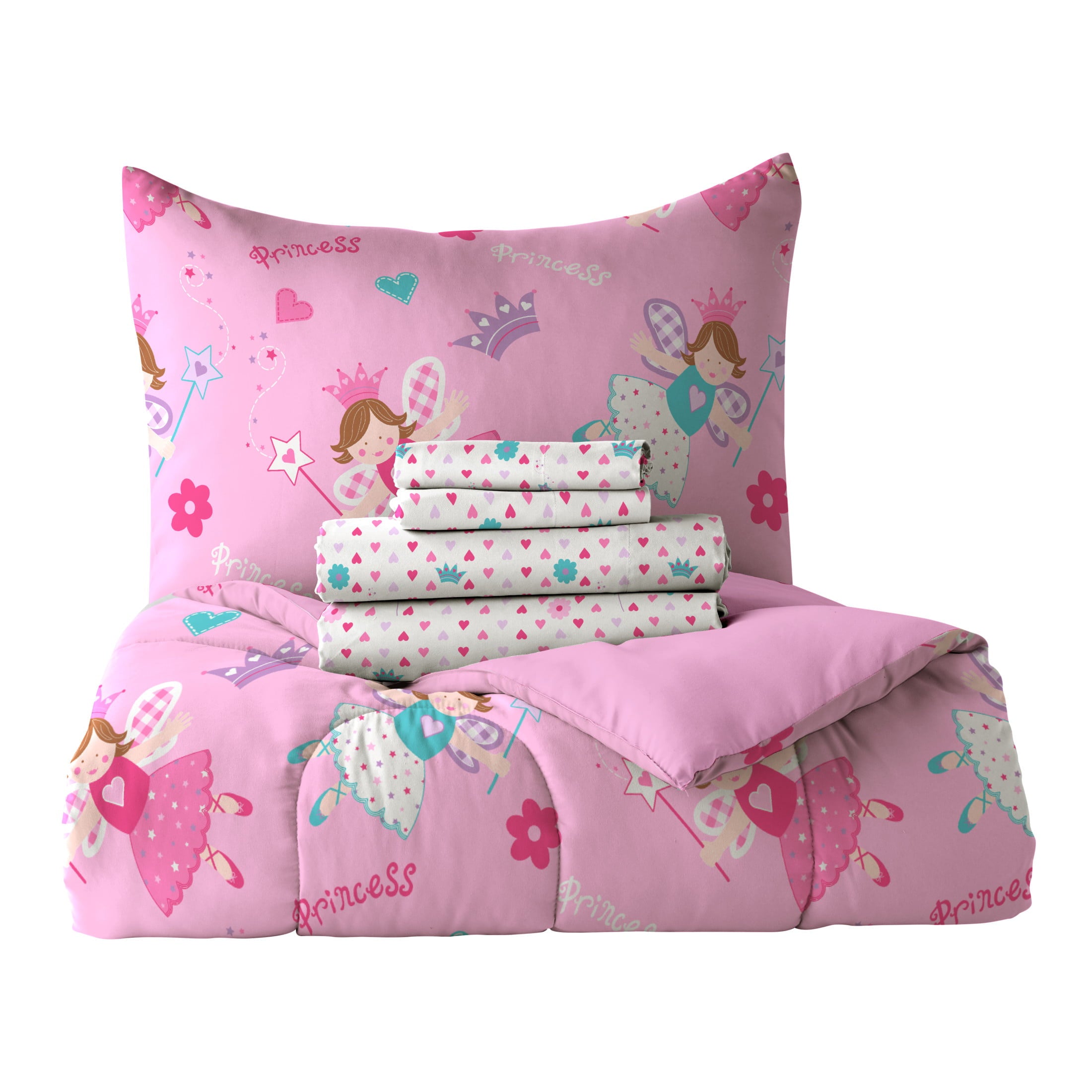 Dream Factory Magical Princess Twin 5 Piece Comforter Set， Polyester， Microfiber， Pink， Purple， White， Multi