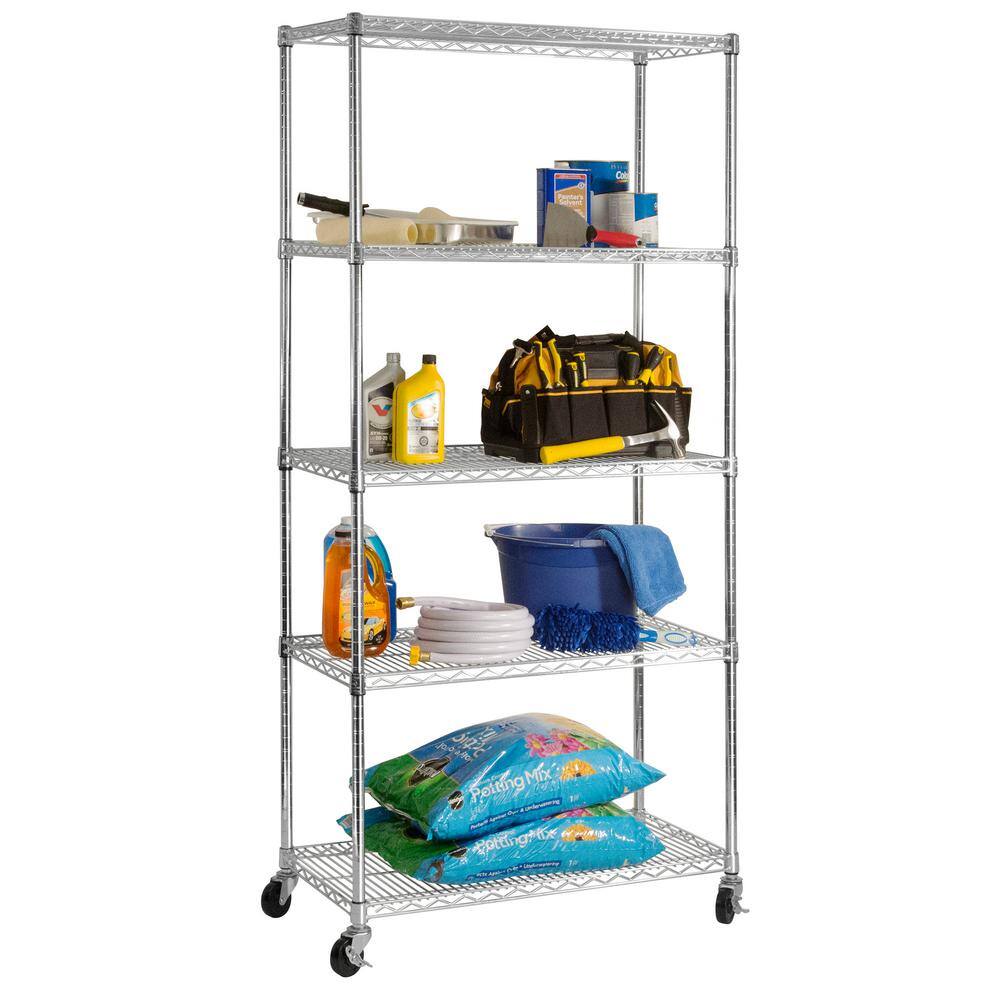 Seville Classics UltraDurable Silver 5-Tier NSF-Certified Wire Steel Garage Storage Shelving (36 in. W x 18 in. D x 75 in. H) WEB690