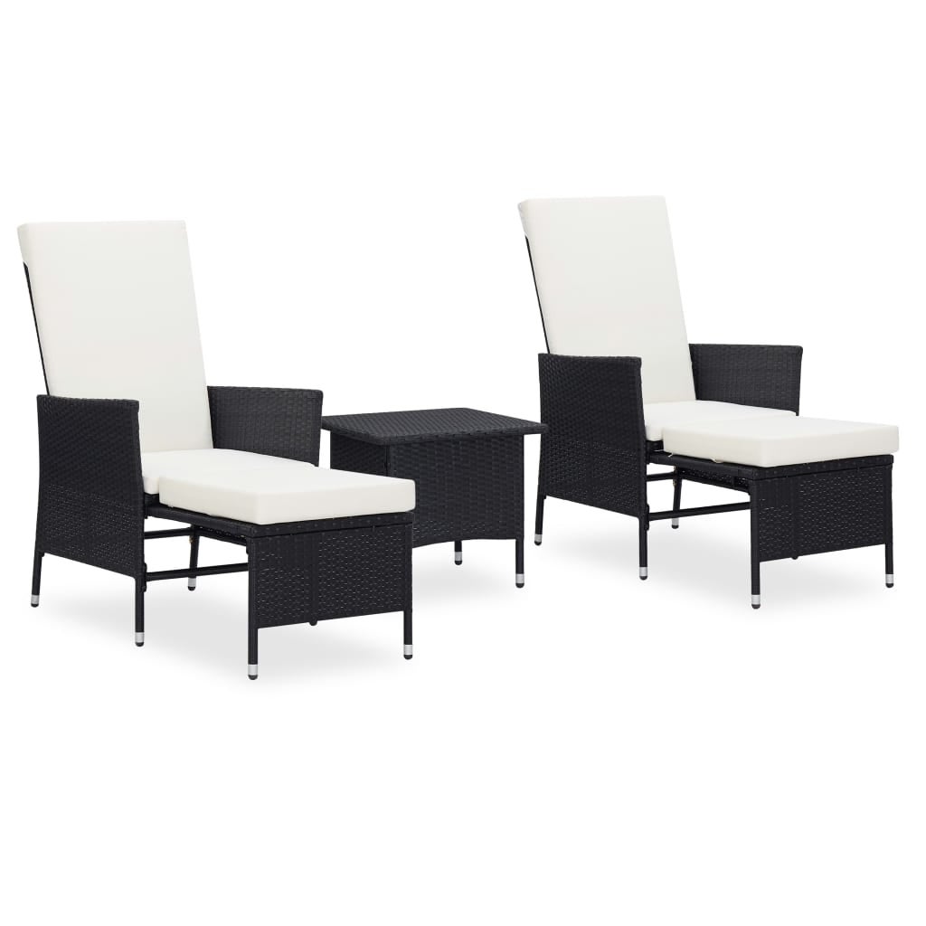 3 Piece Garden Lounge Set with Cushions Poly Rattan Black - Overstock - 35106260