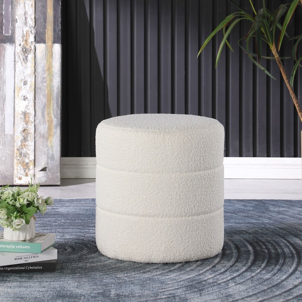 HomePop Upholstered Round OttomanCarmel Faux Leather