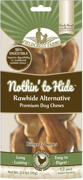 Fieldcrest Farms Nothin' To Hide Rawhide Alternative Premium Dog Chews Rings and Bones Chicken Flavor Natural Chew Dog Treats， 12 count