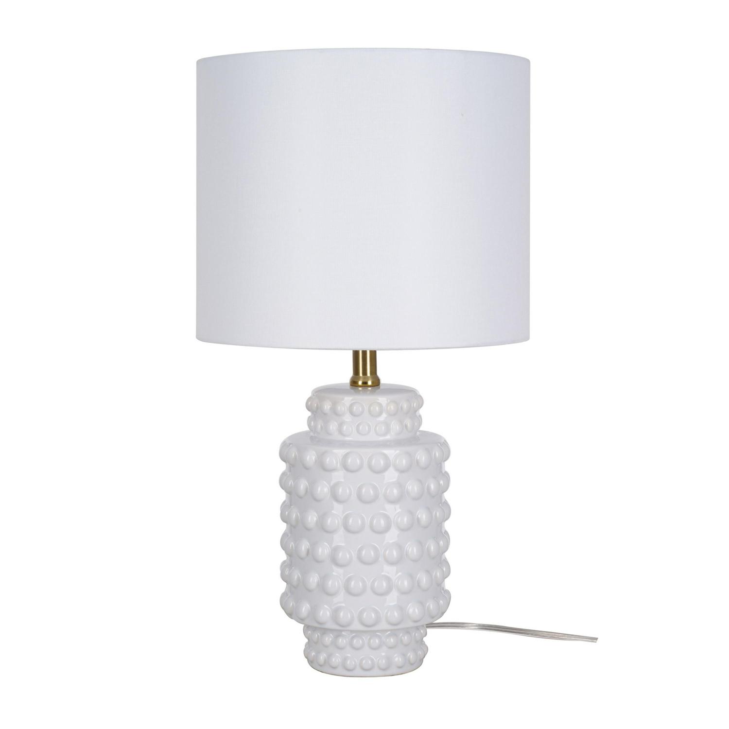 My Texas House 21 Hob-Nail Ceramic Table Lamp， Brass Accents， White Finish