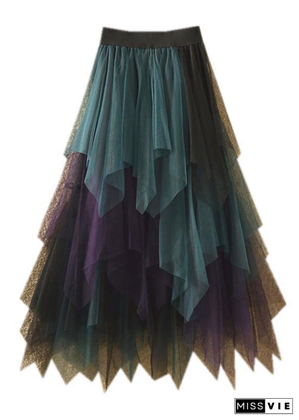 Art Casual Tulle Asymmetrical Patchwork Fall Skirt