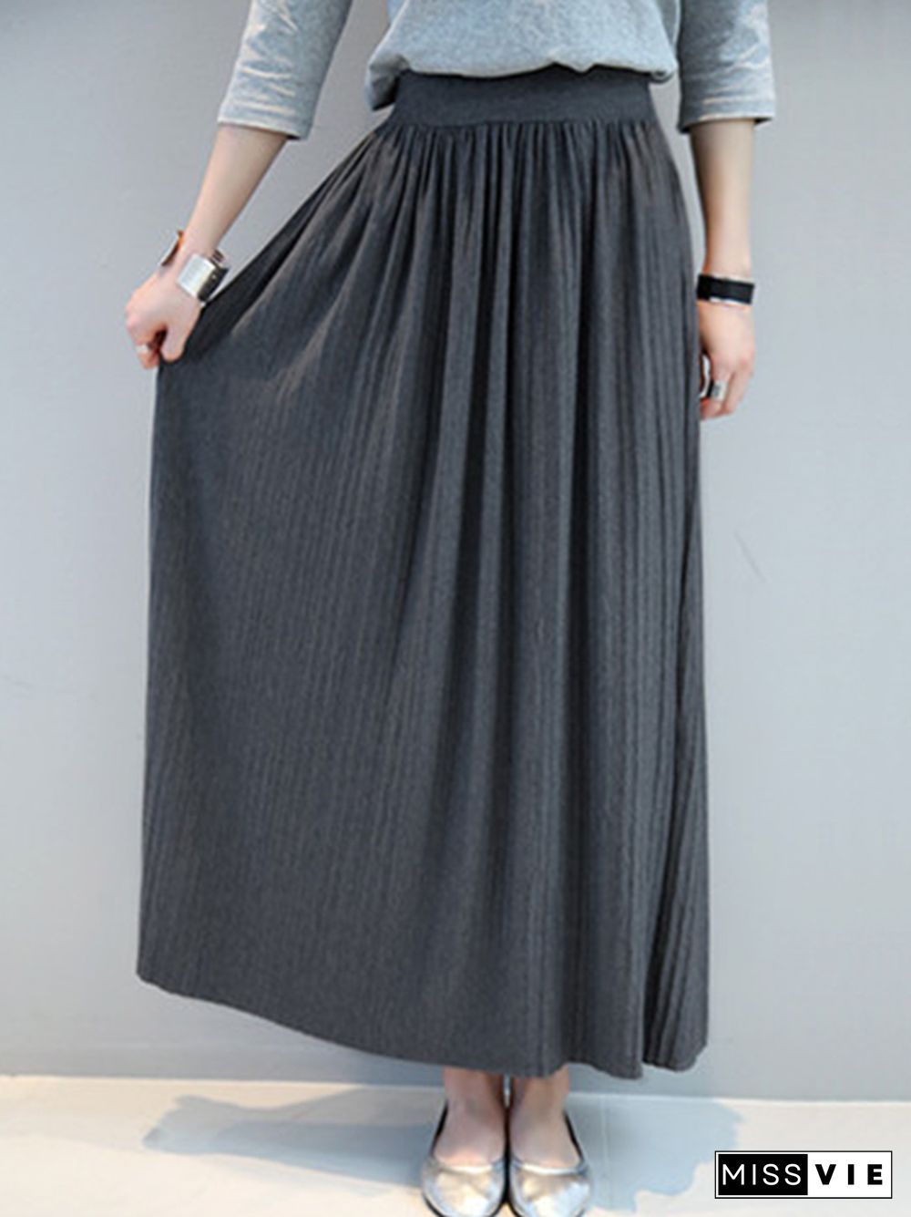 Casual Solid Color Elasticity Waist Pleated Skirts