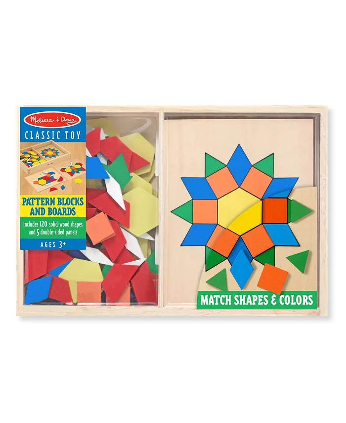 Melissa and Doug Melissa and Doug Pattern Blocks and Boards - Classic Toy With 120 Solid Wood Shapes and 5 Double-Sided Panels  Multi-Colored Animals Puzzle