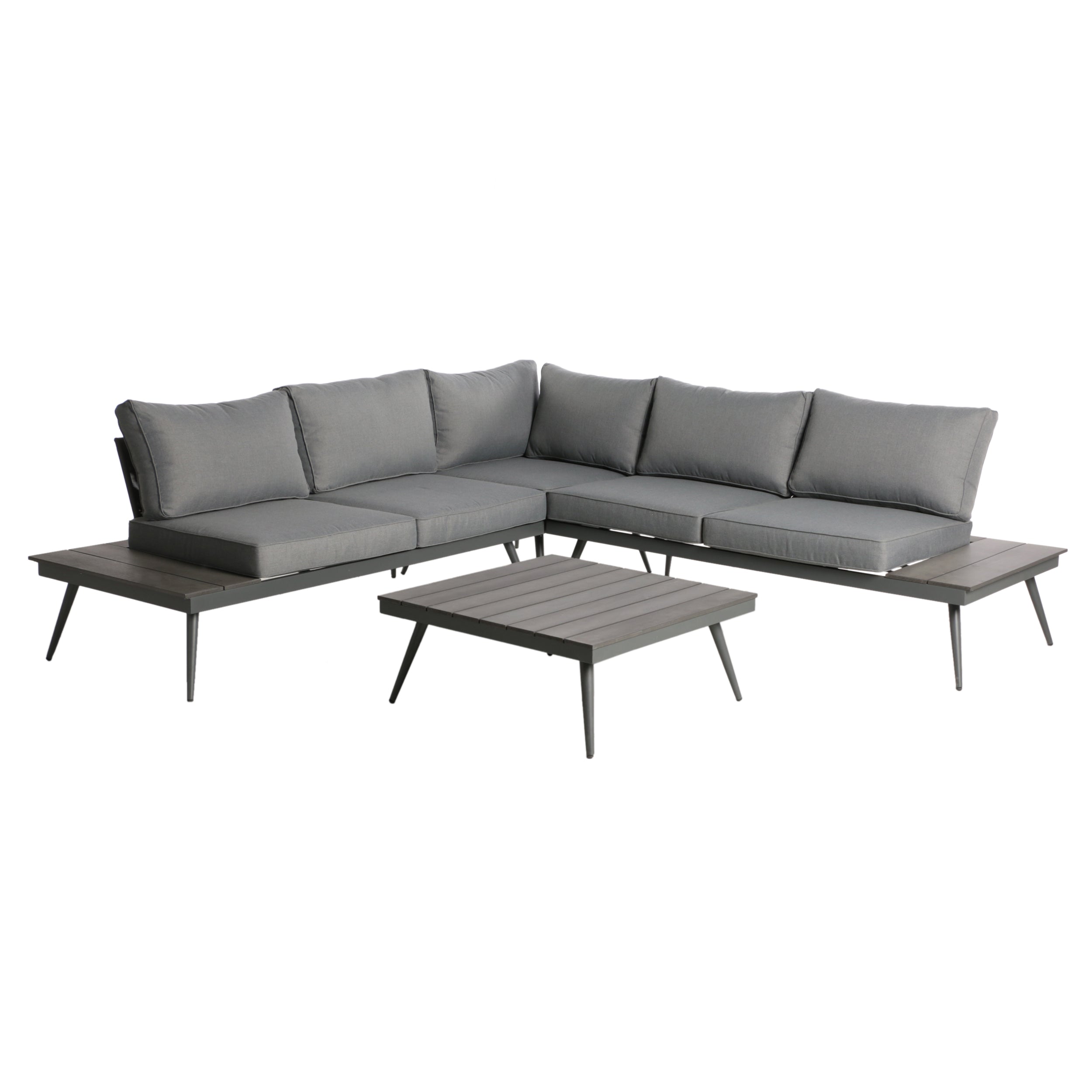 Deborah Outdoor Wood and Aluminum V-Shaped 5 Seater Sofa Set