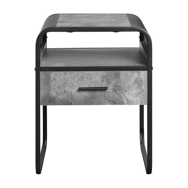 ACME Raziela End Table with Drawer in Concrete Gray and Black