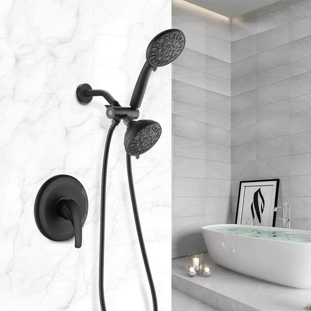 YASINU 48-Spray Round High Pressure Multifunction Deluxe Wall Bar Shower Kit with Hand Shower in Matte Black (Valve Included) YNAD524-MB