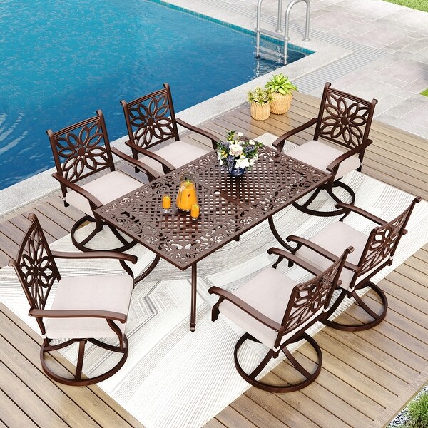 MAISON ARTS 7Piece Cast Aluminum Patio Dining Set with Rectangle Dining Table and 6 Cast Aluminum Patio Chairs