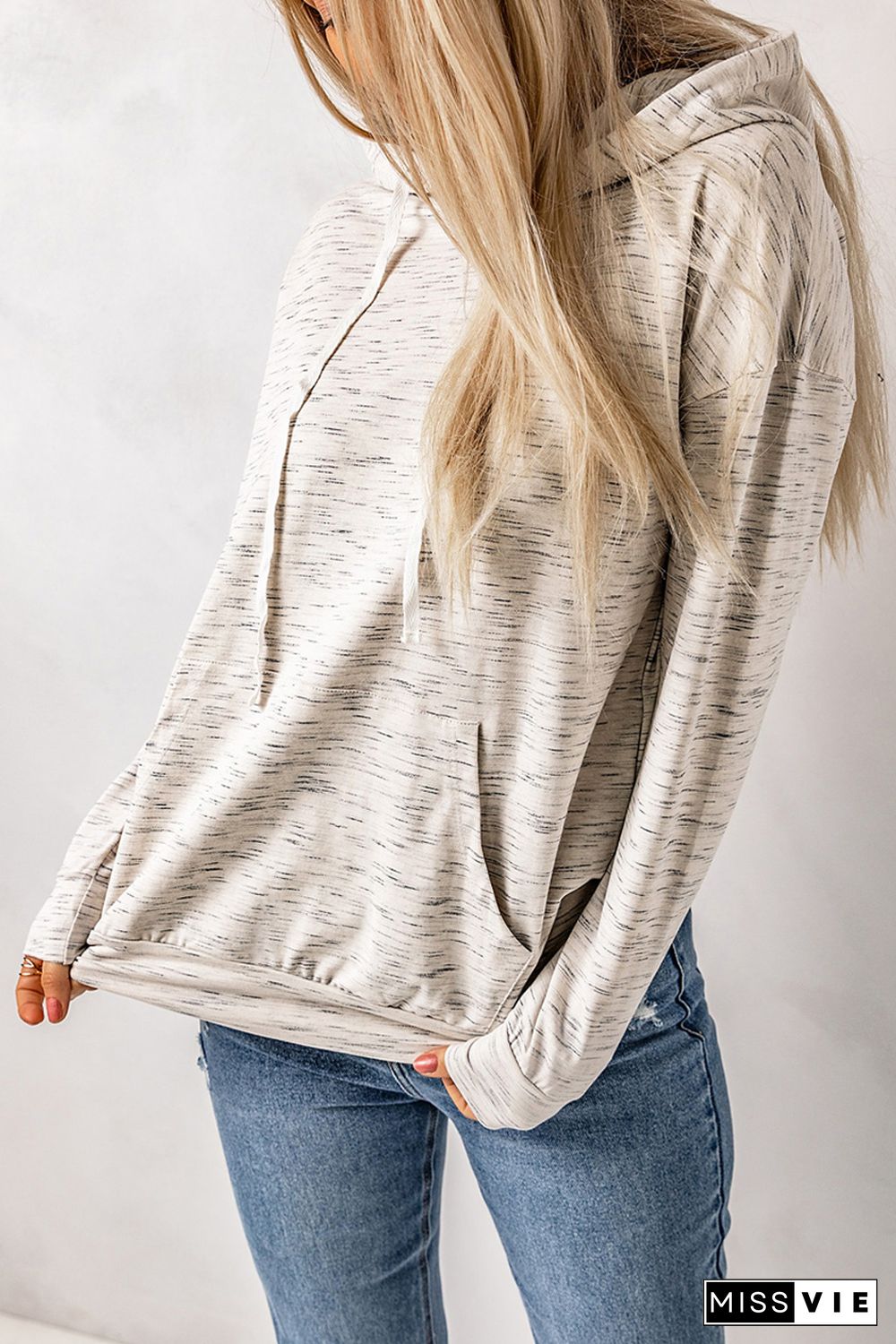 White Marbled Drawstring Cropped Hoodie