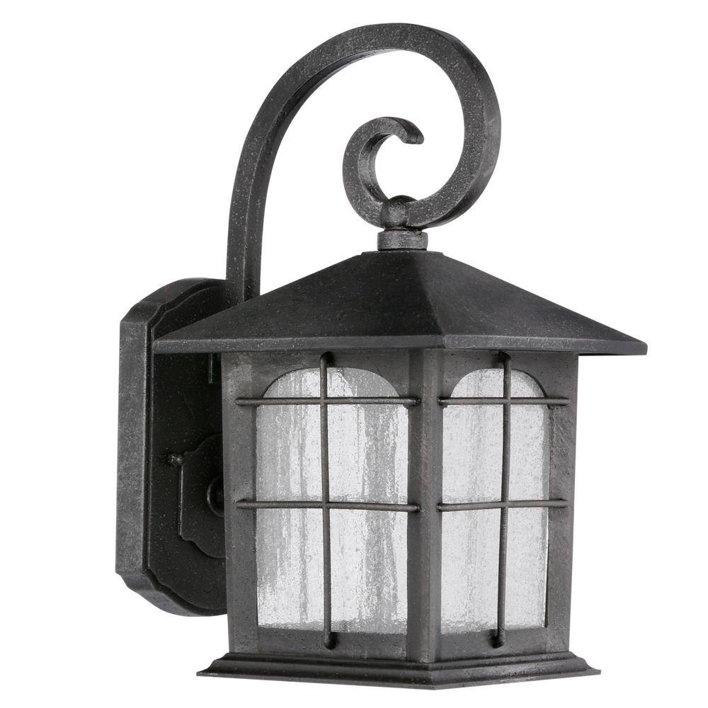 Home Decorators Collection Brimfield 12.75 in. Aged Iron LED Outdoor Wall Lantern with Clear Seedy Glass Shade Y37029ALED-292