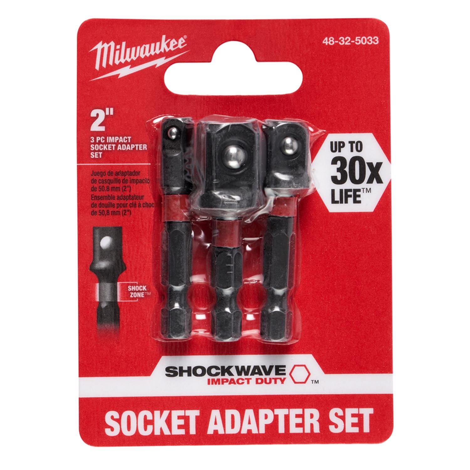 MW Shockwave Square 2 in. L Screwdriver Socket Adapter Steel 3 pc