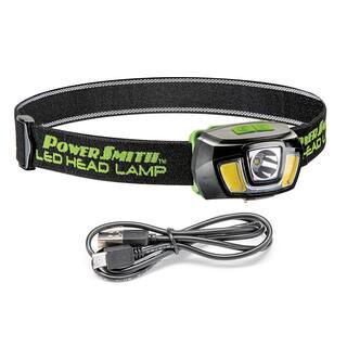 PowerSmith 250 Lumens LED Rechargeable Weatherproof Lithium-ion Tiltable HeadLamp with FloodSpotStrobe Modes and Charger PHLR225D