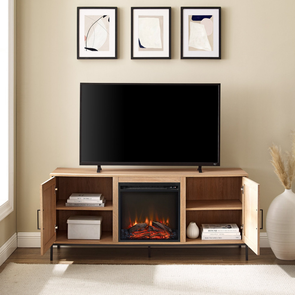 Modern Rustic TV Stand  Arrow Head Accented Barn Doors and Fireplace   Industrial   Entertainment Centers And Tv Stands   by Declusia  Houzz