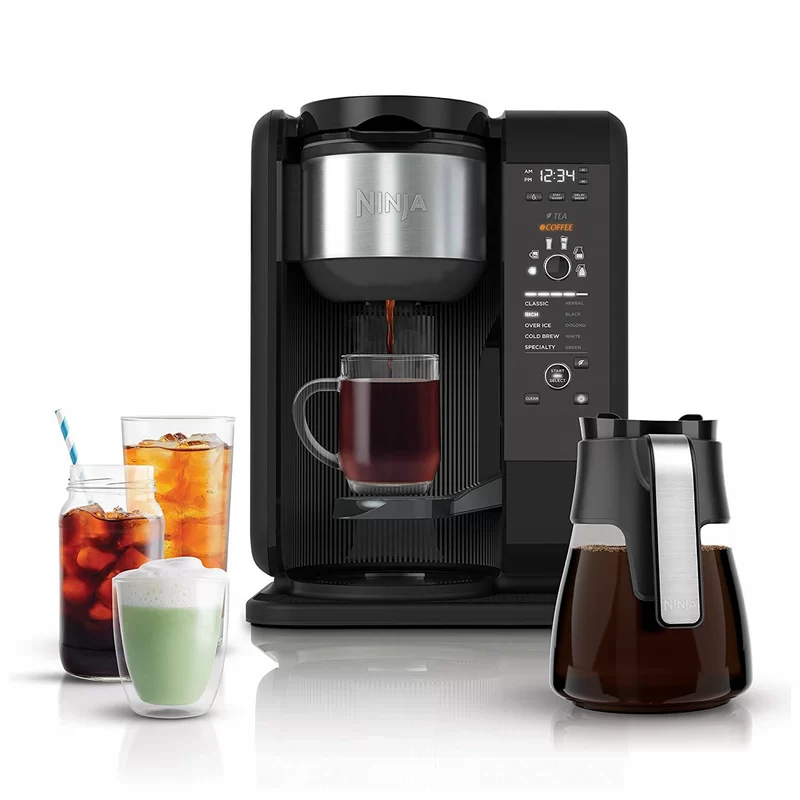 Ninja CP301 Hot and Cold Brewed System Auto-iQ Tea and Coffee Maker with 6 Brew Sizes， 5 Brew Styles， Frother， Coffee and Tea Baskets with Glass Carafe