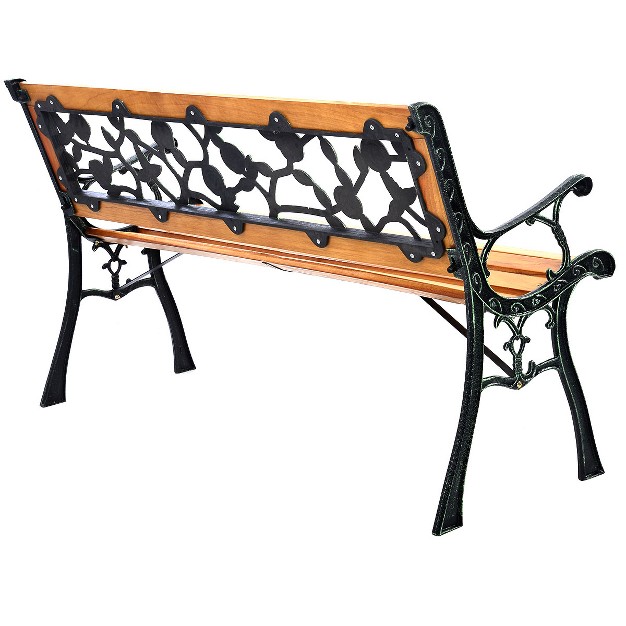 Tangkula Garden Iron Bench Porch Path Hardwood Chair For Patio Park Outdoor Deck