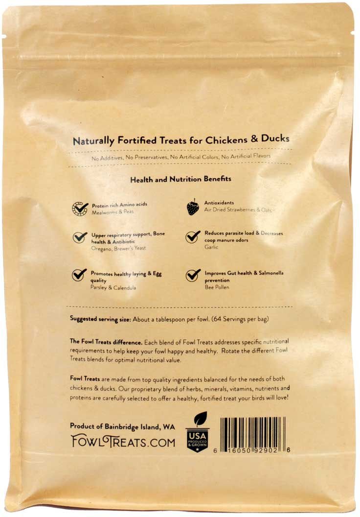 Fowl Treats Mealworm Blend Solstice Blend Chicken and Duck Treats， 2-lb bag