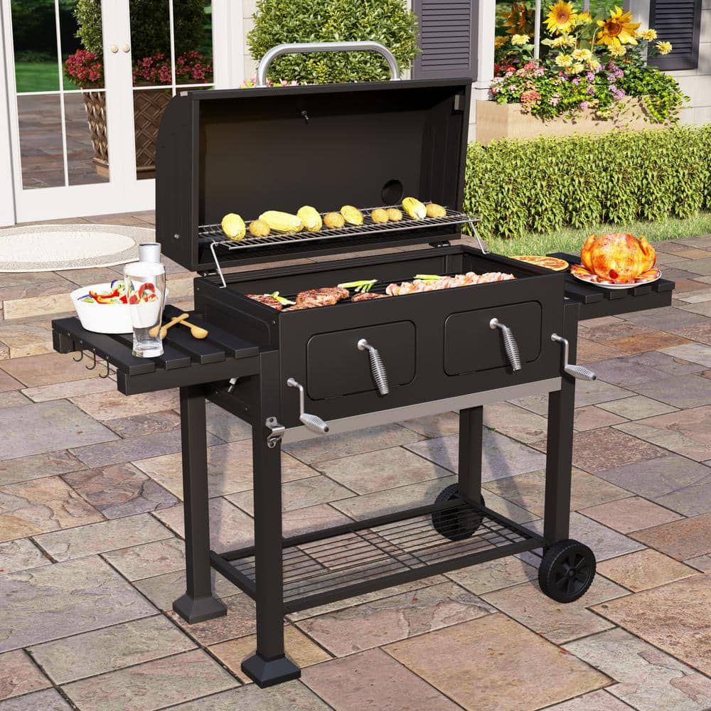 PHI VILLA Heavy-duty Outdoor Barrel Charcoal Grill in Black THD-E02GR005