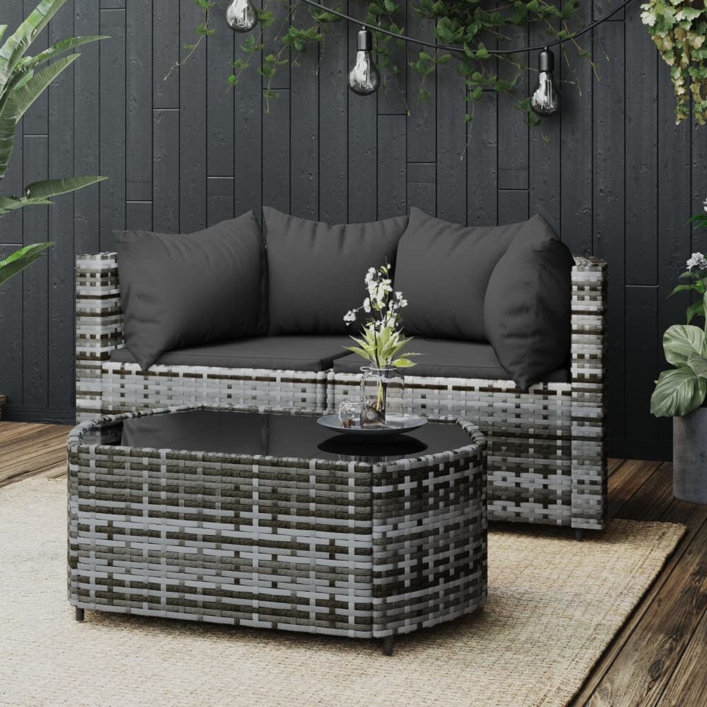 3 Piece Patio Lounge Set with Cushions Gray Poly Rattan - Overstock - 37845164