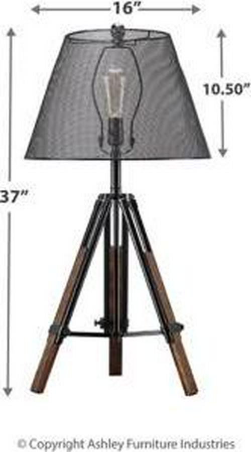 Signature Design by Ashley Leolyn Urban Adjustable Height Tripod Base with Wire Mesh Shade Single Table Lamp， Black and Brown