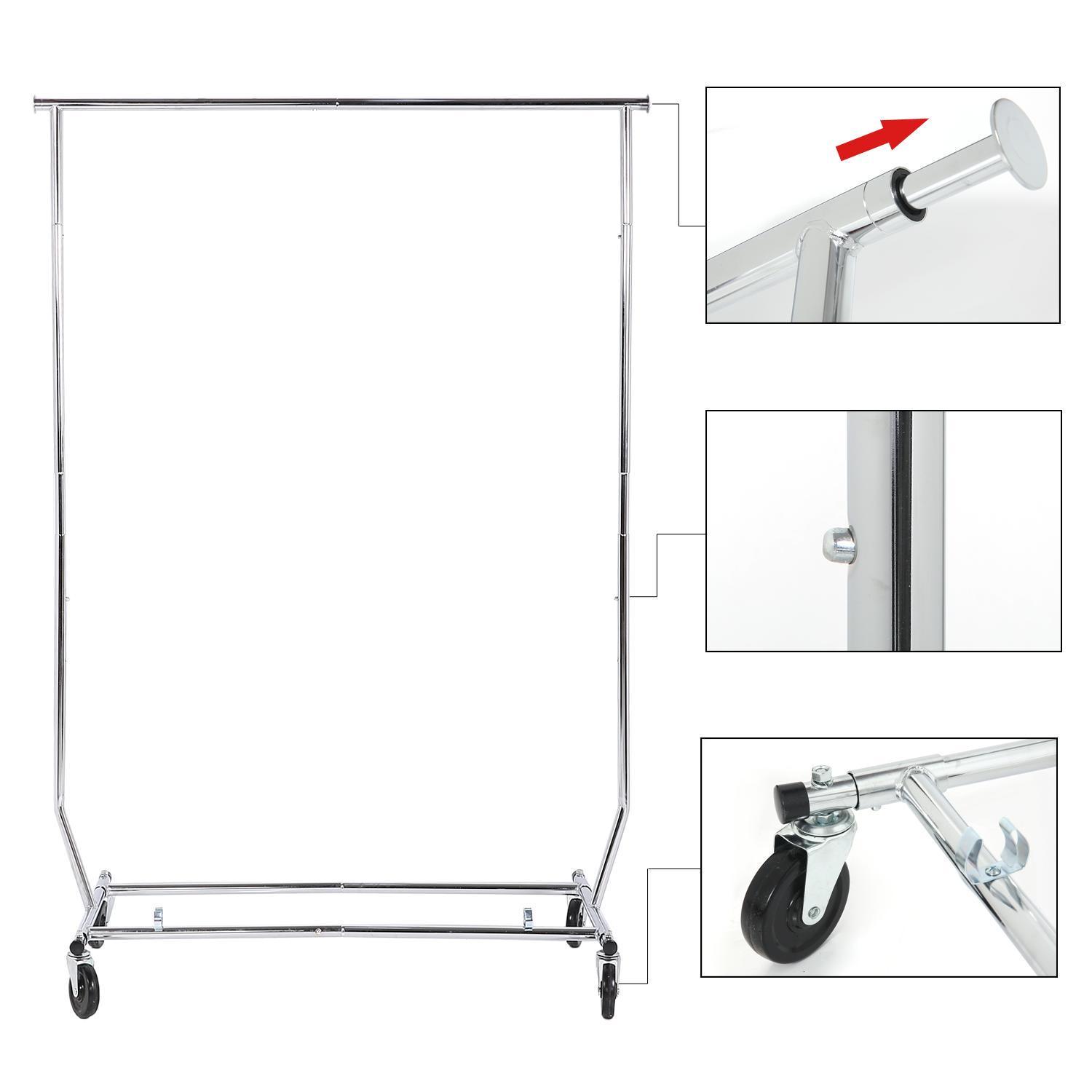 Whitmor Adjustable Rolling Garment Rack  Collapsible  Chrome  22 x 51 x 71.25