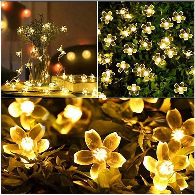 Outdoor String Lights 9.5M 50 Led Cherry Blossom Flower Solar Garden Decorations