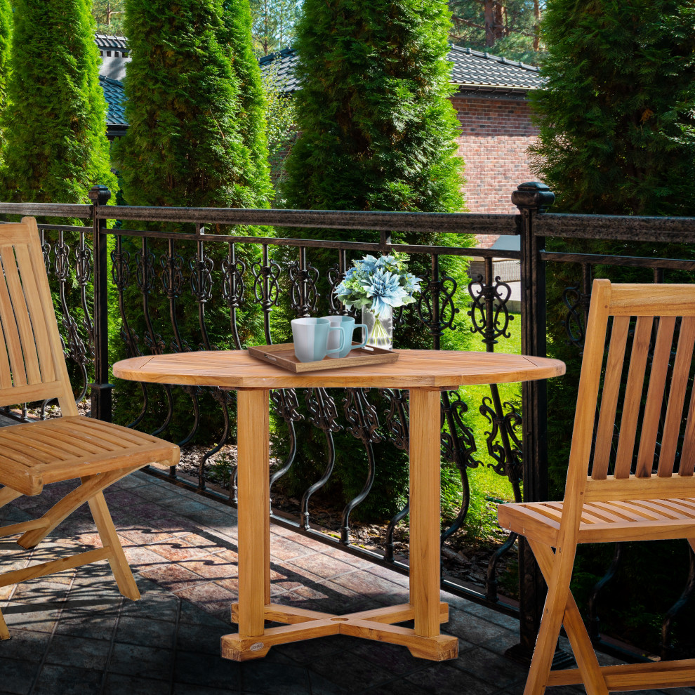 Teak Wood Hatteras Small Round Outdoor Patio Dining Table  39 quot  Transitional   Outdoor Dining Tables   by Chic Teak  Houzz