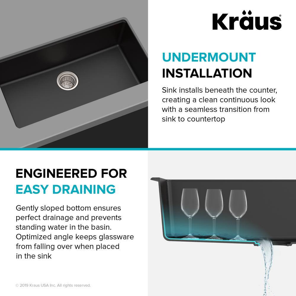 KRAUS Undermount Granite Composite 32 in. Single Basin Kitchen Sink Kit in Black KGU-413B