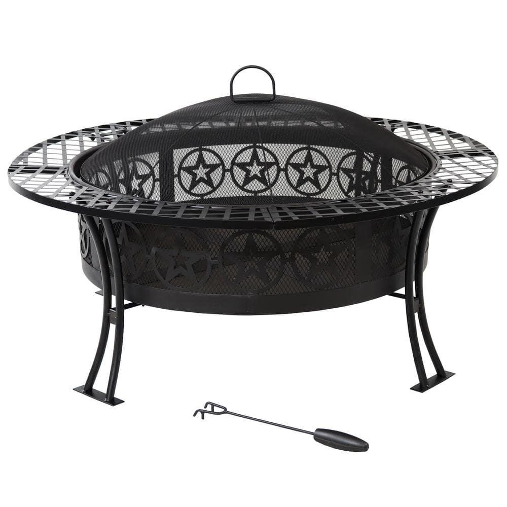 Sunnydaze Decor Four Star 40 in W x 2125 in H Round Steel WoodBurning Fire Pit Table with Spark Screen in Black