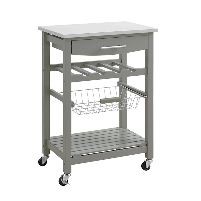 Linon KI093GRY01U Gray Wood Base with Stainless Steel Metal Top Rolling Kitchen Cart (22.88-in x 15.75-in x 33.88-in)