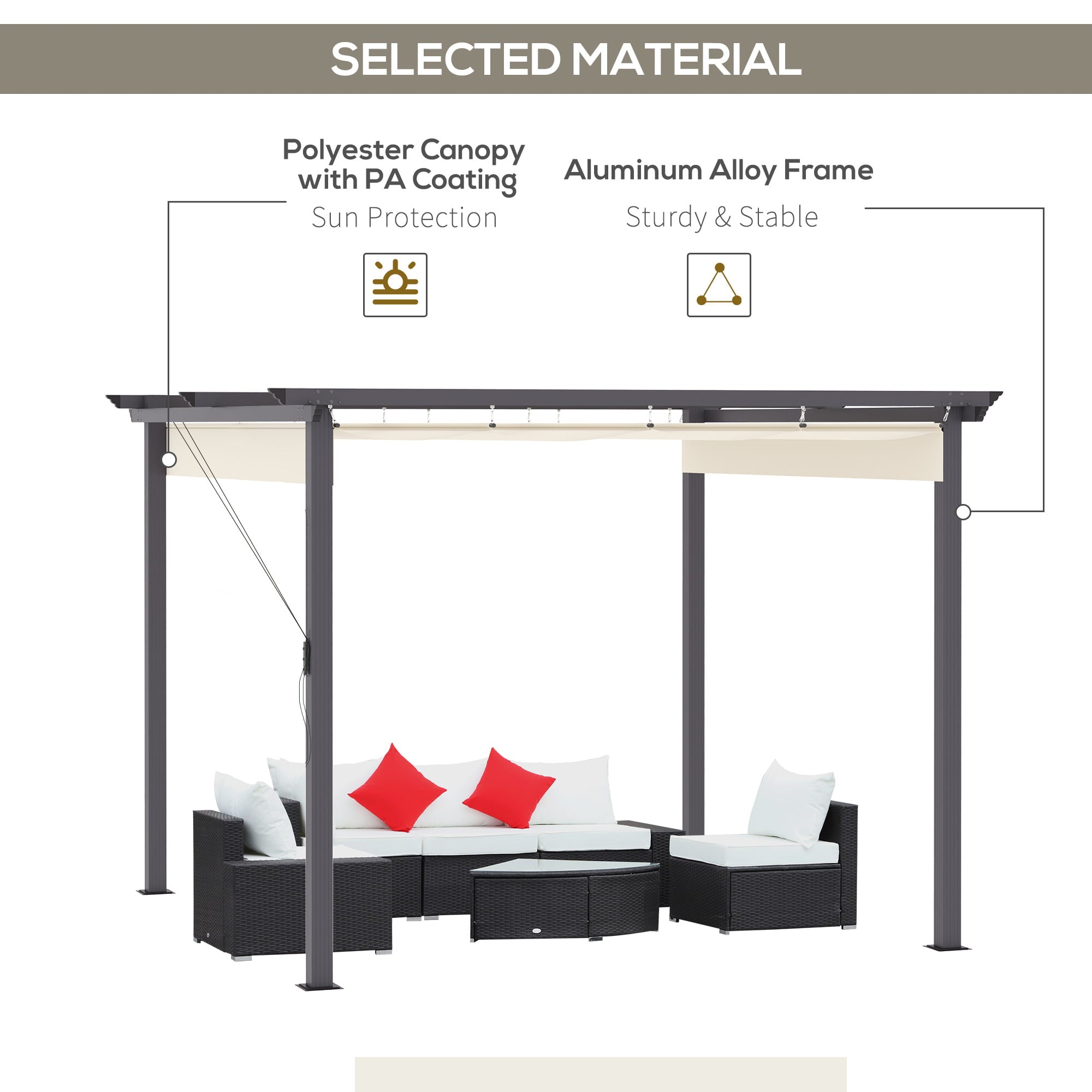 Carevas 10' x 10' Aluminum Pergola Patio Gazebo w/ Retractable Canopy, Cream White