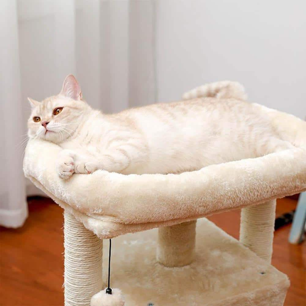 Foobrues 28.40 in. H Cat Scratching Posts and Trees with Condos and Spacious Perch in Beige LNN-P23168298