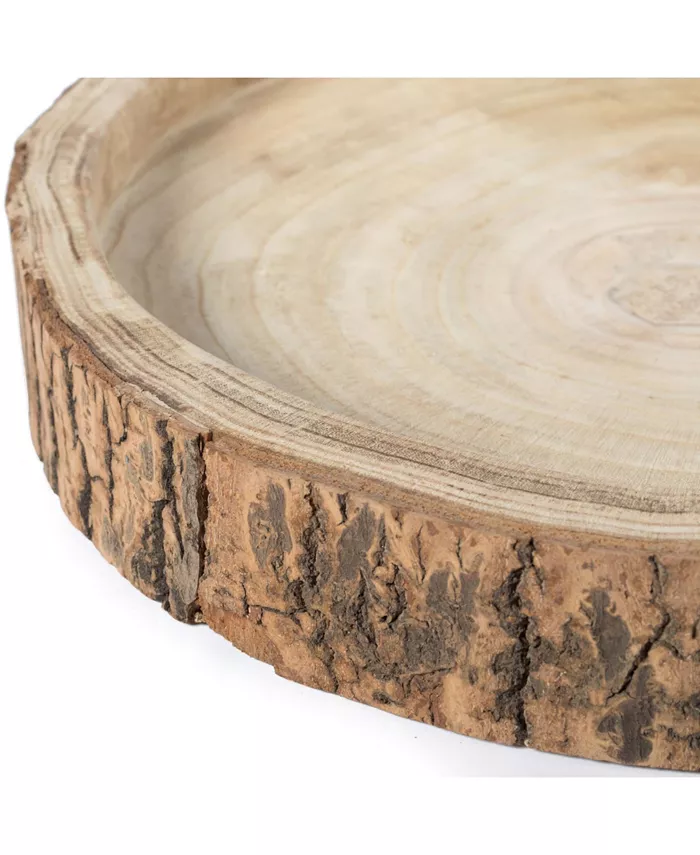 Vintiquewise Wood Tree Bark Indented Display Tray Serving Plate Platter Charger Set of 4