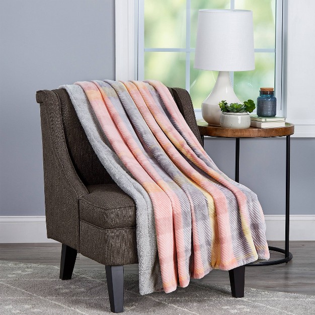 Faux Shearling Fleece Plaid Throw Blanket Yorkshire Home