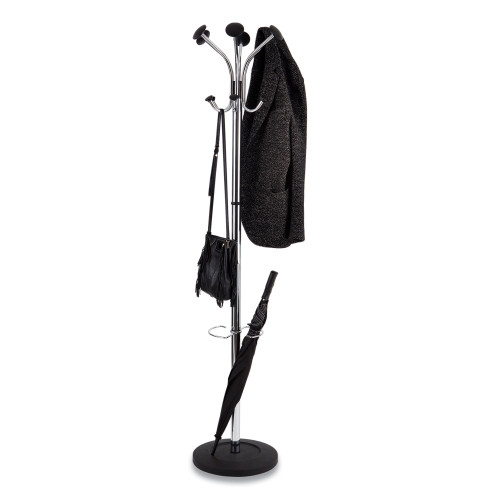 Alba Chromy Coat Stand， 12 Knobs， 16w x 16d x 70.5h， Chrome/Black (PMCLAS)