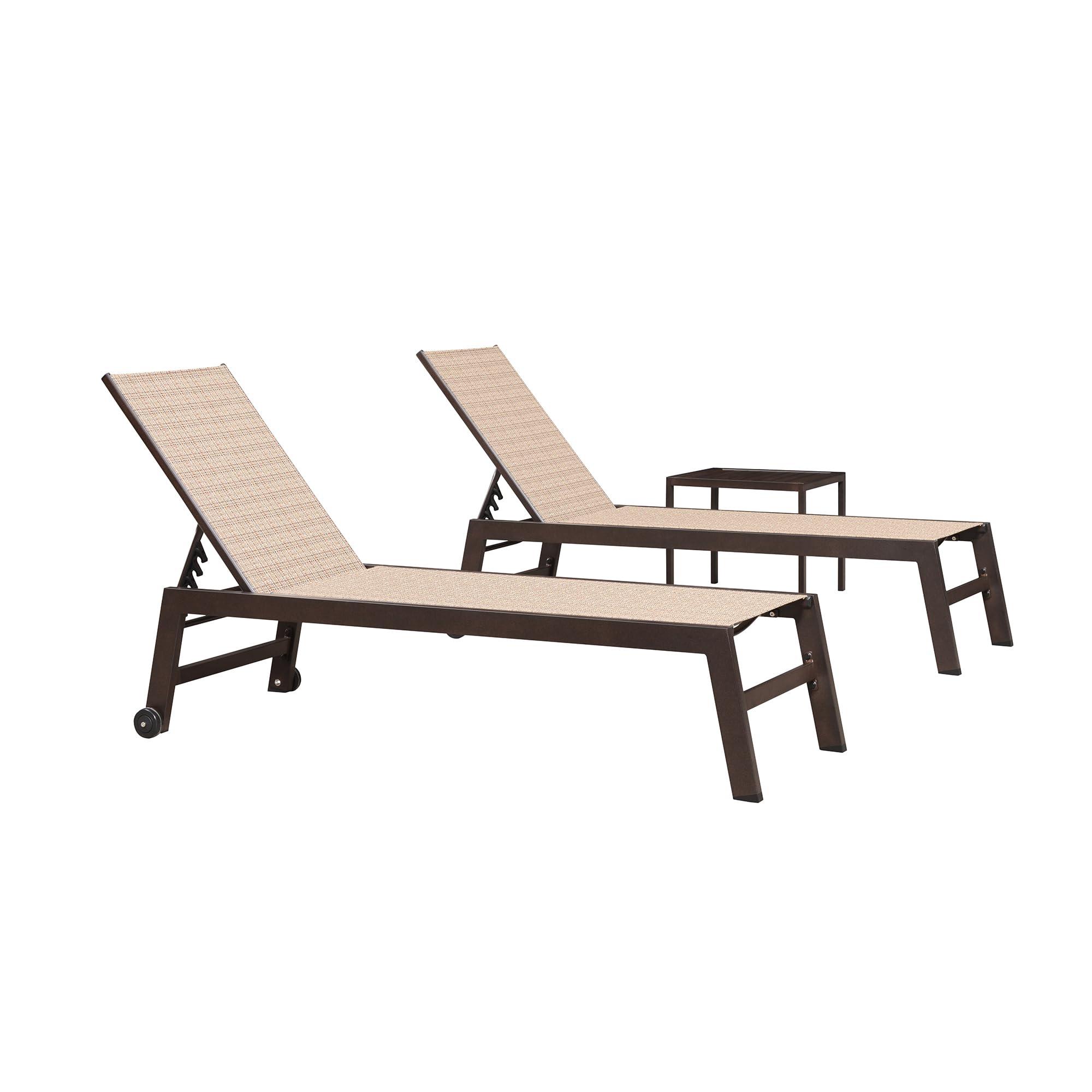 PURPLE LEAF Patio Chaise Lounge Set of 3, Aluminum Chaise Lounge with Adjustable Backrest and Wheels for Deck, Pool, Lawn, Garden, Waterproof & Easy Assembly