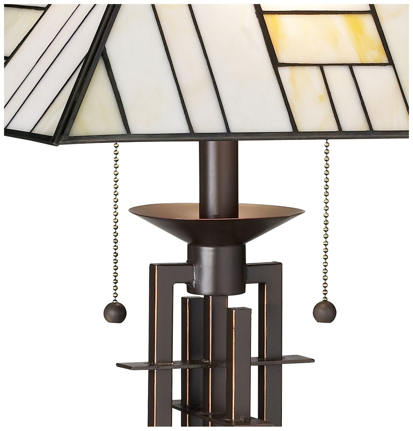 Franklin Iron Works Mission  Style Table Lamp with Table Top Dimmer 26.5" High Bronze Wrought Iron Stained Glass Shade for Living Room Bedroom