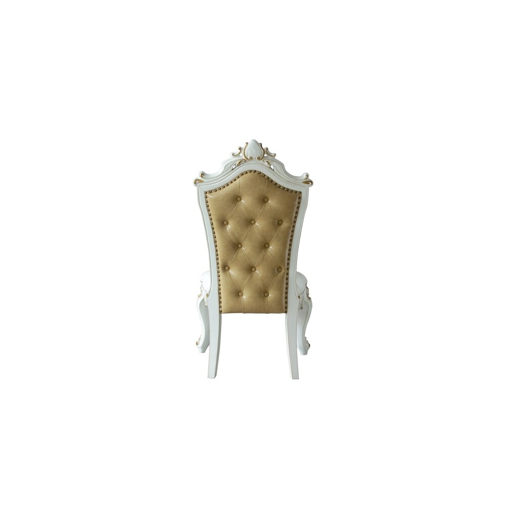 ACME Picardy Side Chair (Set of 2) in Fabric  PU and Antique Pearl