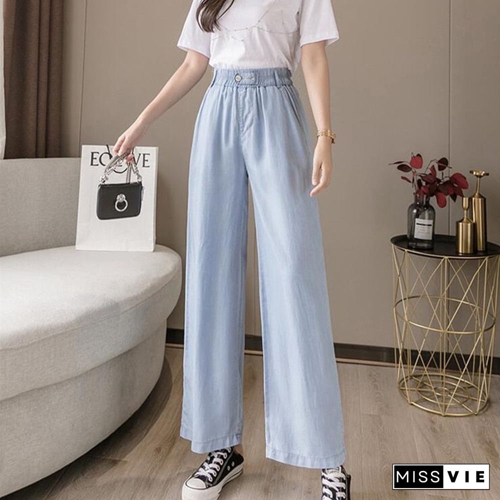 Woman Jeans Clothes High Waisted Summer Streetwear Baggy Wide Leg Vintage Fashion Stretch Blue Harajuku Straight Pants