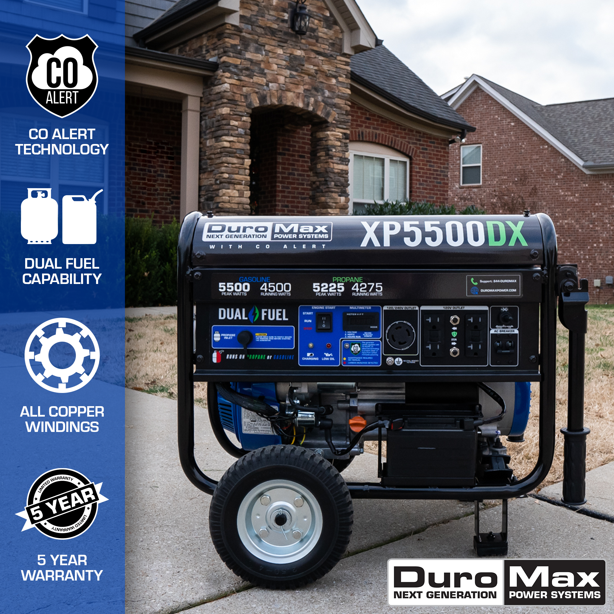 5,500 Watt Dual Fuel Portable Generator w/ CO Alert