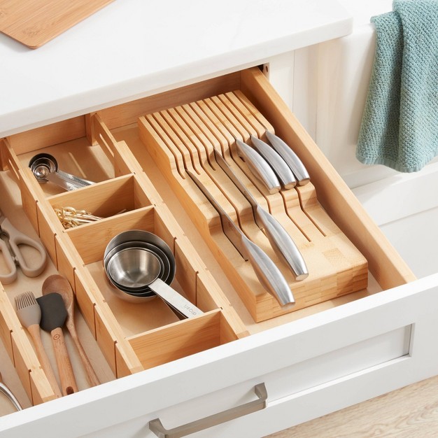 Bamboo In Drawer Knife Organizer Yellow